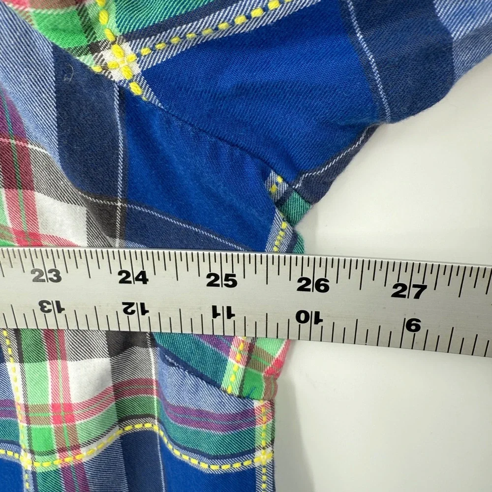Talbots Woman 2X Blue Plaid Button Down Long Sleeve Cotton Shirt‎ Top